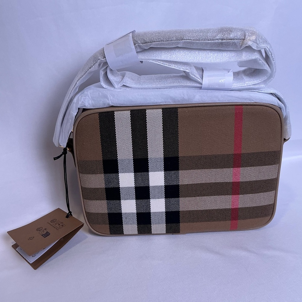 Burberry Chestnut Beige Plaid Crossbody Camera Bag NEW - Picture 16 of 16